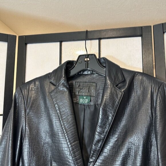 Lauren Ralph Lauren Blazer Jacket Women's S Black Snake Embossed Leather - Picture 6 of 8